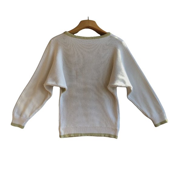 Vintage White & Olive boat sweater Hand Knit women - Picture 7 of 8